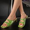 Fashion Summer New Low-heeled Sandals for Women Fashion Square Head Open Toe Sequin Buckle Set Foot Anti-slip Wear-resistant Slippers
