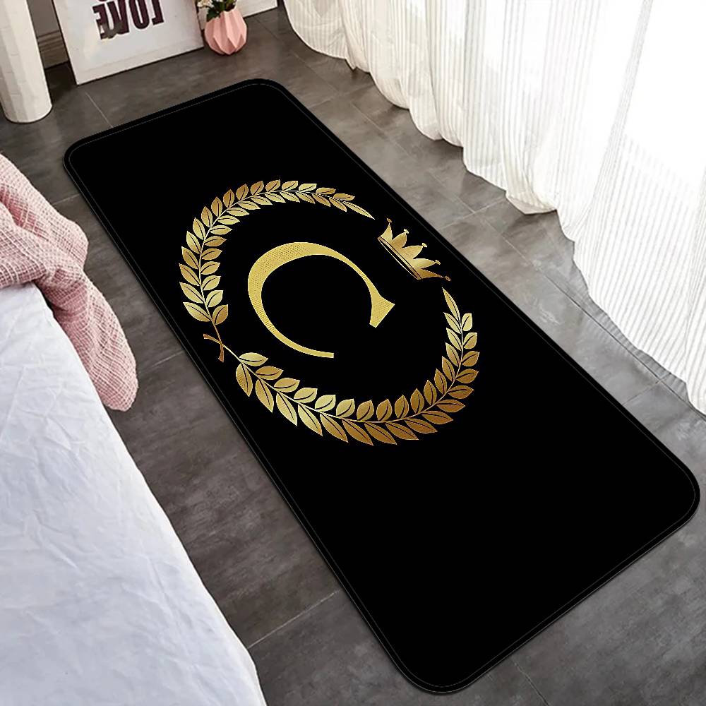 Black Golden Crown Letter Bathroom Mat Anti-slip Absorb Water Long Strip Cushion Bedroon Mat Welcome Doormat