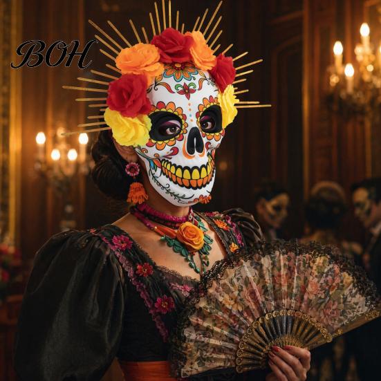 Sugar Skull Mask Mardi Gras Mask, Venetian Party Floral Masquerade Masks for Halloween Cosplay Mexican Lightweight EVA