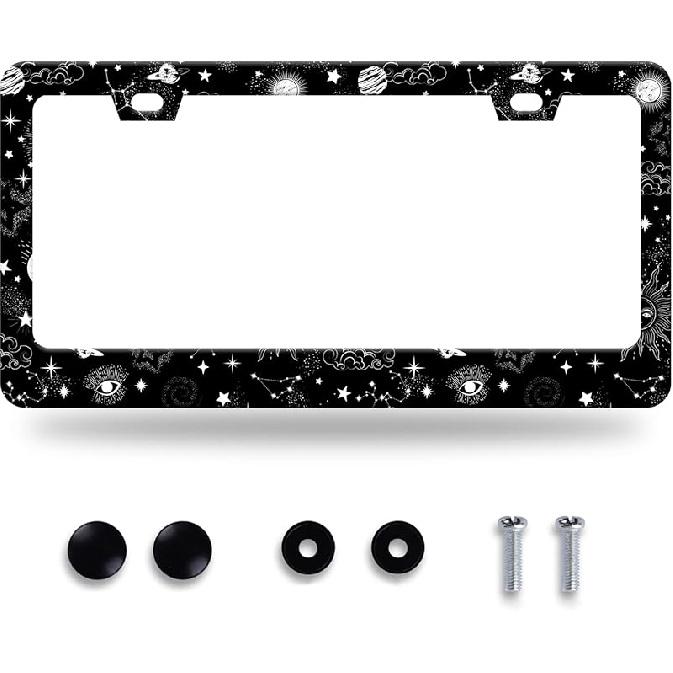 Waves License Plate Frame Ocean Wave Mounta License Plate Stainless Steel Parts Funny License Plate Decorative With Screws Size 12.3" X 6.3"