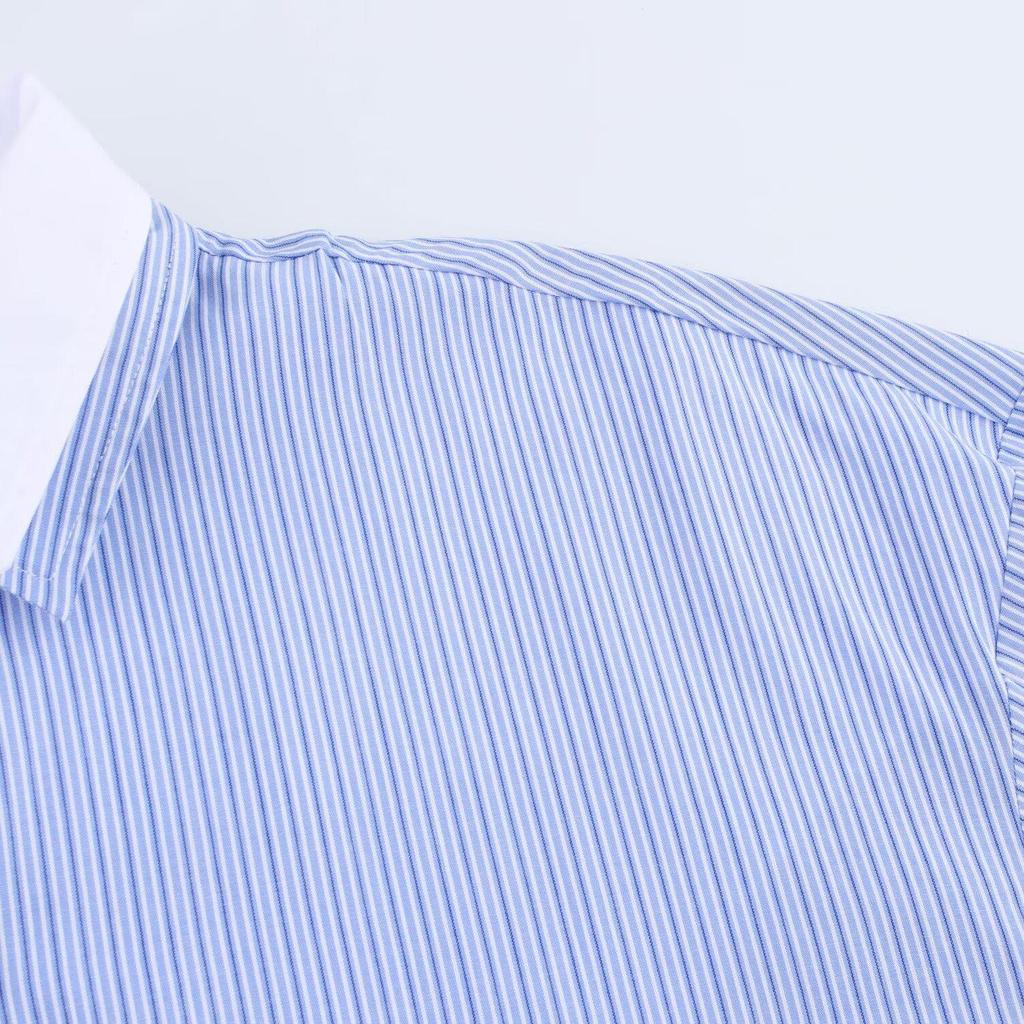 2025 Spring Women's European and American Style Poplin Patchwork Striped Shirt