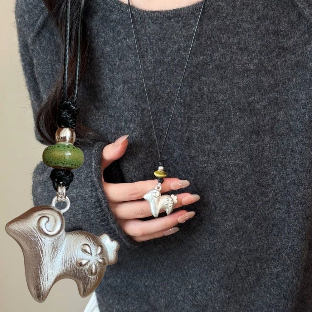 Bohemian Vintage Long Necklace Adjustable Sweater Chain Gifts Sheep Pendant Necklace Daily Wear