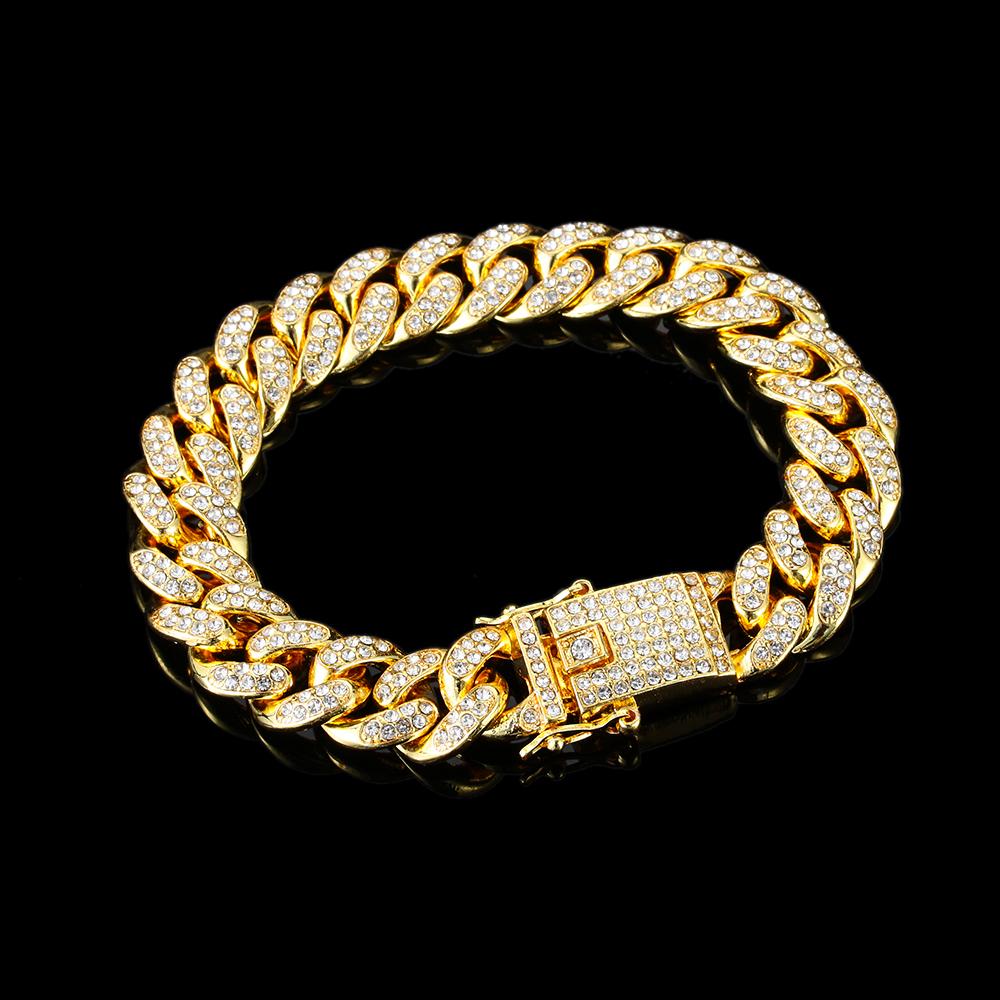Women Men Fashion Bracelet Luxury Shiny Inlaid Rhinestone Bracelet Link Chain Hip Hop