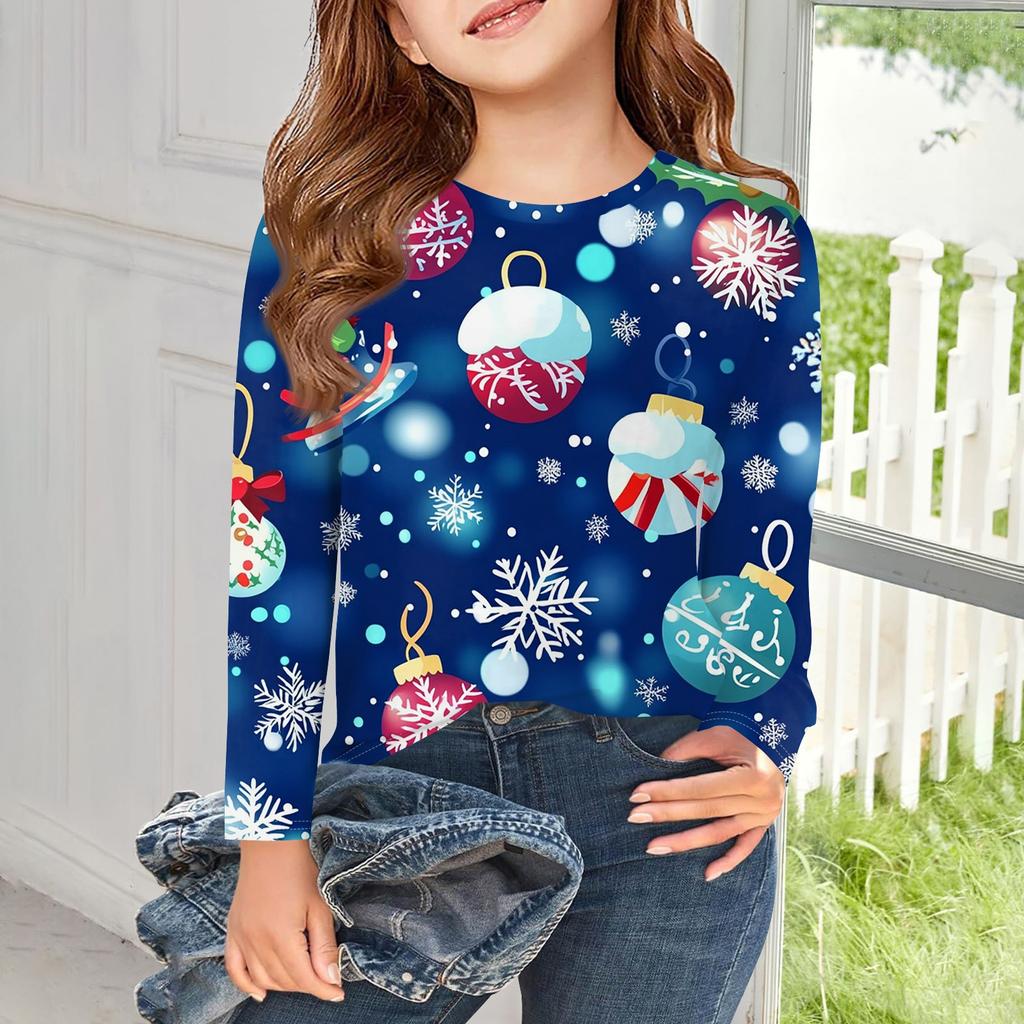 Футболки с длинным рукавом для девочек, детские осенние топы с круглым вырезом, базовые футболки с винтажным графическим принтом, топы для детей 5–14 лет