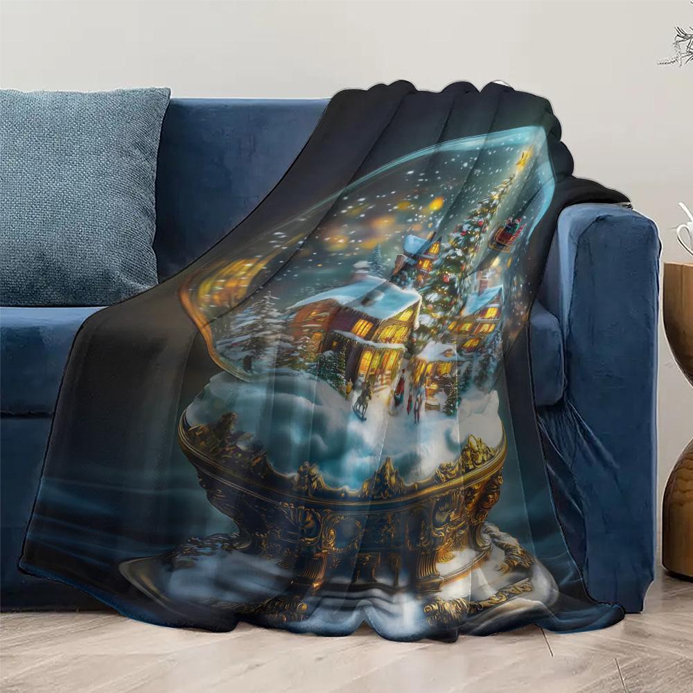 Tuniu Winter Christmas Scene Fleece Blanket Sofa Bed Room Decorative Throw Blanket