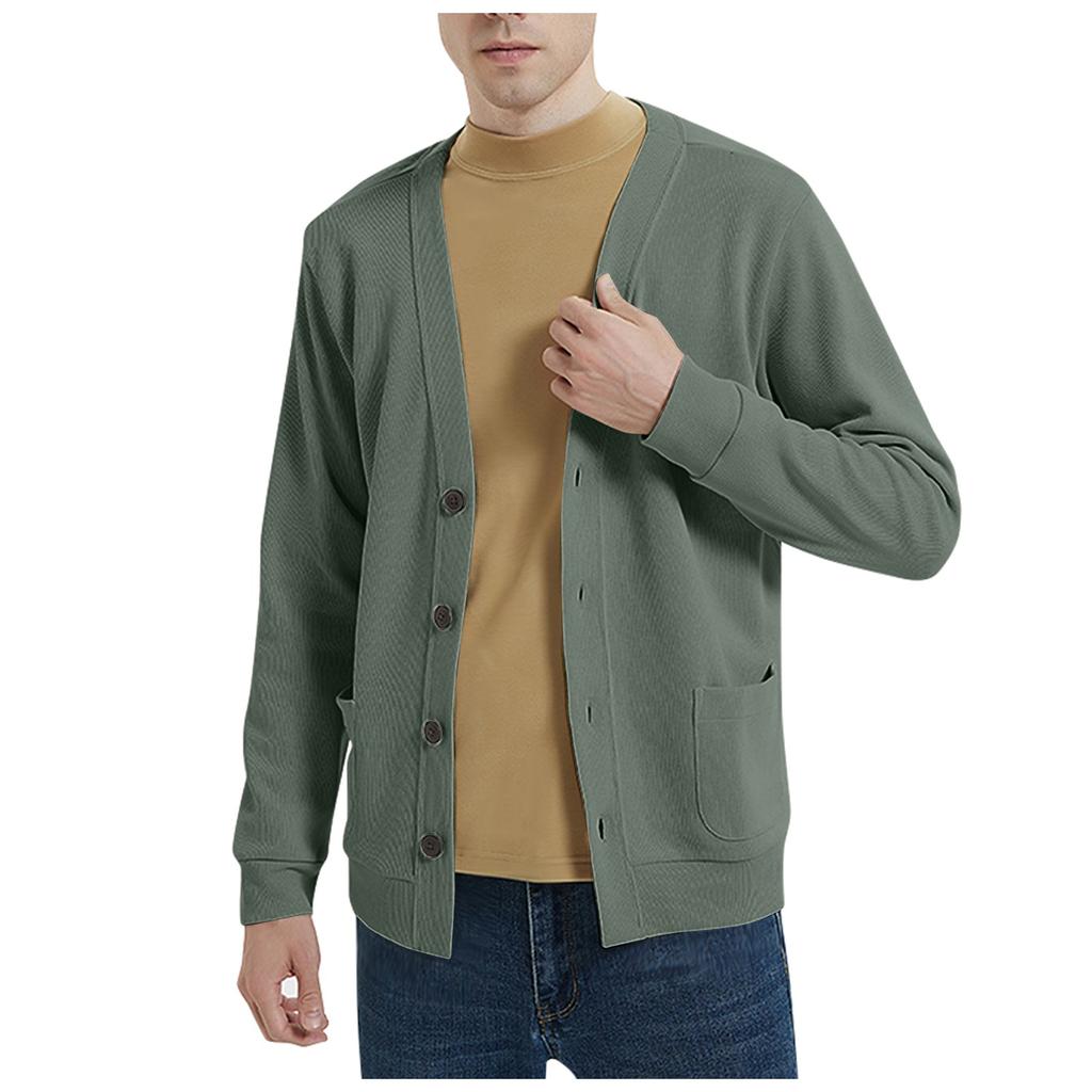 Мужской осенне-зимний приталенный вязаный кардиган с V-образным вырезом и длинными рукавами, свитер-жакет, мужской топ