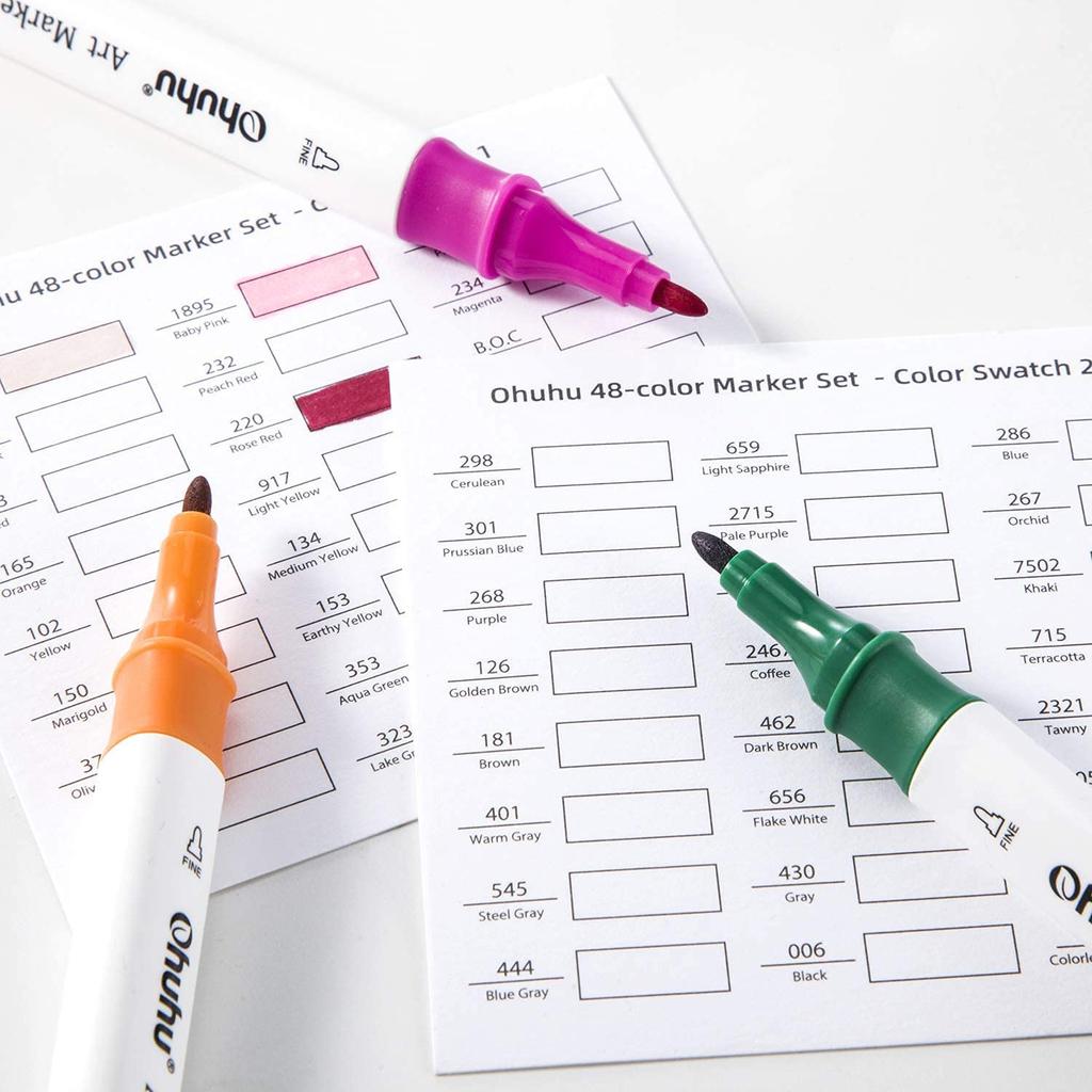 Ohuhu Иллюстрация 47 48 Толстые и тонкие треугольные маркеры Художественные принадлежности Включает в себя блендер Спирт Набор маркеров, Цвета, Части, Профессиональные, Начинающие,