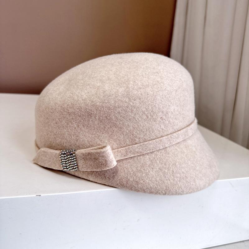 Французская шляпа для верховой езды со стразами и бантом Осень-зима Австралийская шерстяная фетровая шляпа Премиум-кепка для газетчика