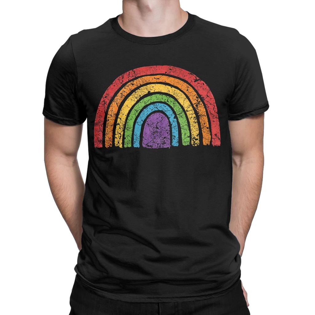LGBT Pride Rainbow Flag Gay Awareness Ally Vintage Classic Graphic 100% Cotton T-Shirt Tops Tee