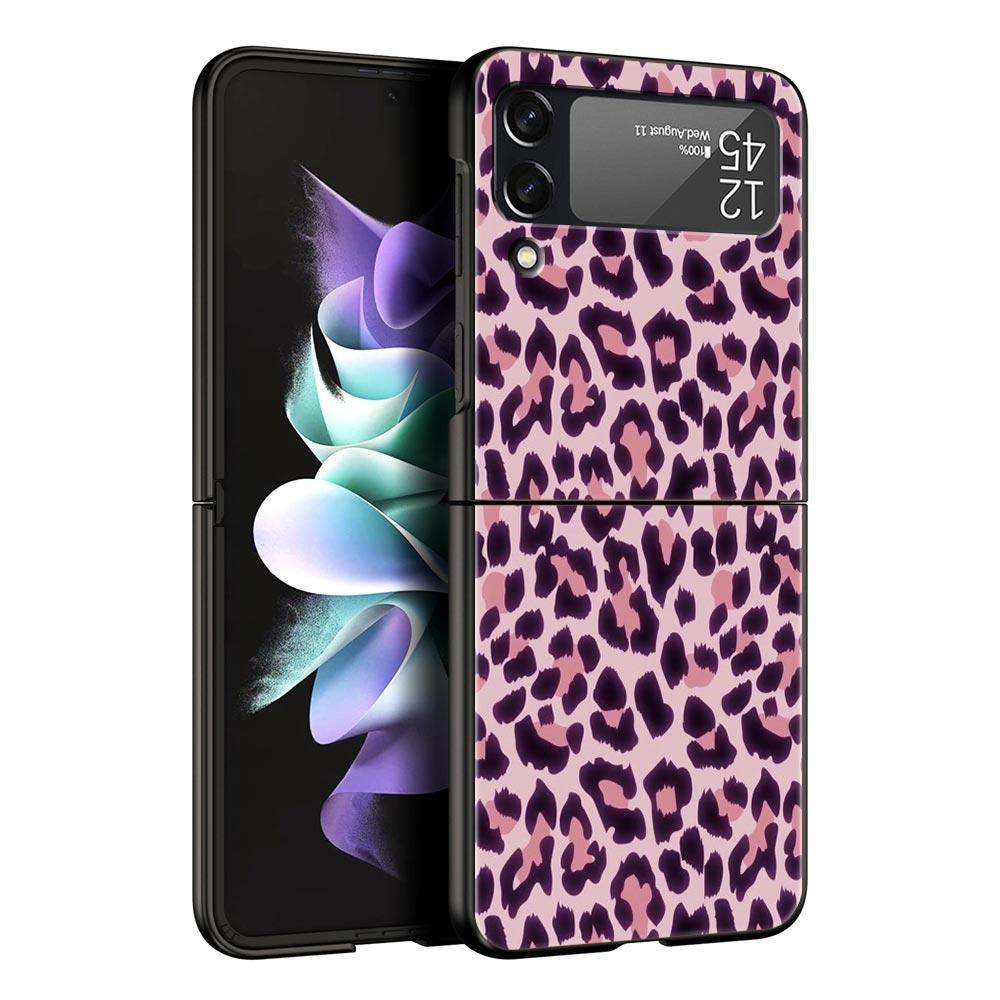Чехол для телефона Samsung Galaxy Z Flip 3 4 5 6 Складной Черный Корпус Для Samsung Z Flip4 Flip5 ПК Жесткая Крышка Леопардовый Принт Гепарда
