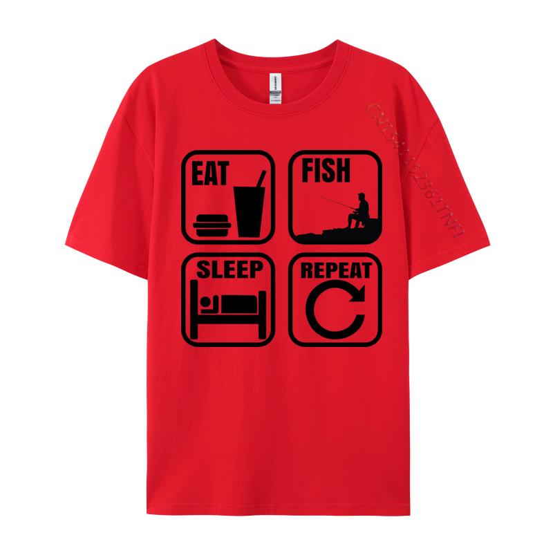 Eat Sleep Fish Repeat Tshirt Design TShirt Slim Fit Premium Cotton Man Tops Shirts Comfortable Black