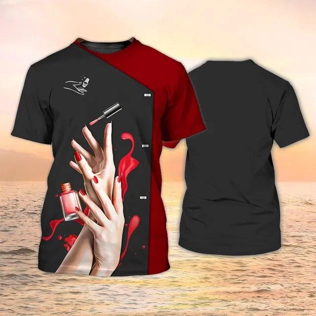 Newest Summer Fashion Women‘s T-shirt Nail Technician Personalized Tops 3d Print T Shirt Unisex Casual Nails Shirt Uniform