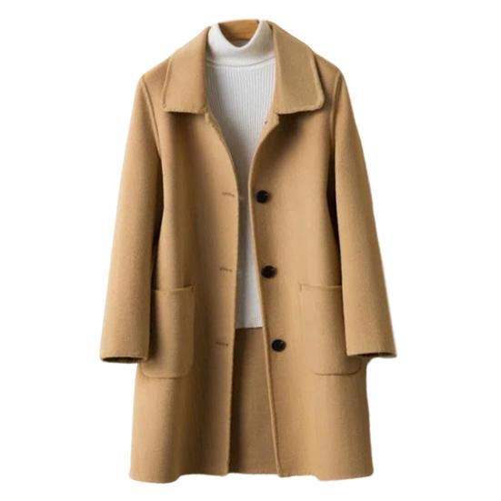 Женское зимнее пальто в деловом стиле с отложным воротником, однобортное пальто средней длины, куртка для поездок на работу, однотонная плотная верхняя одежда