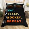 Ice Hockey Duvet Cover Helmet Skates Comforter Cover Winter Ice Sports Games Bedding Set for Boys Puck Hockey Player Quilt Cover