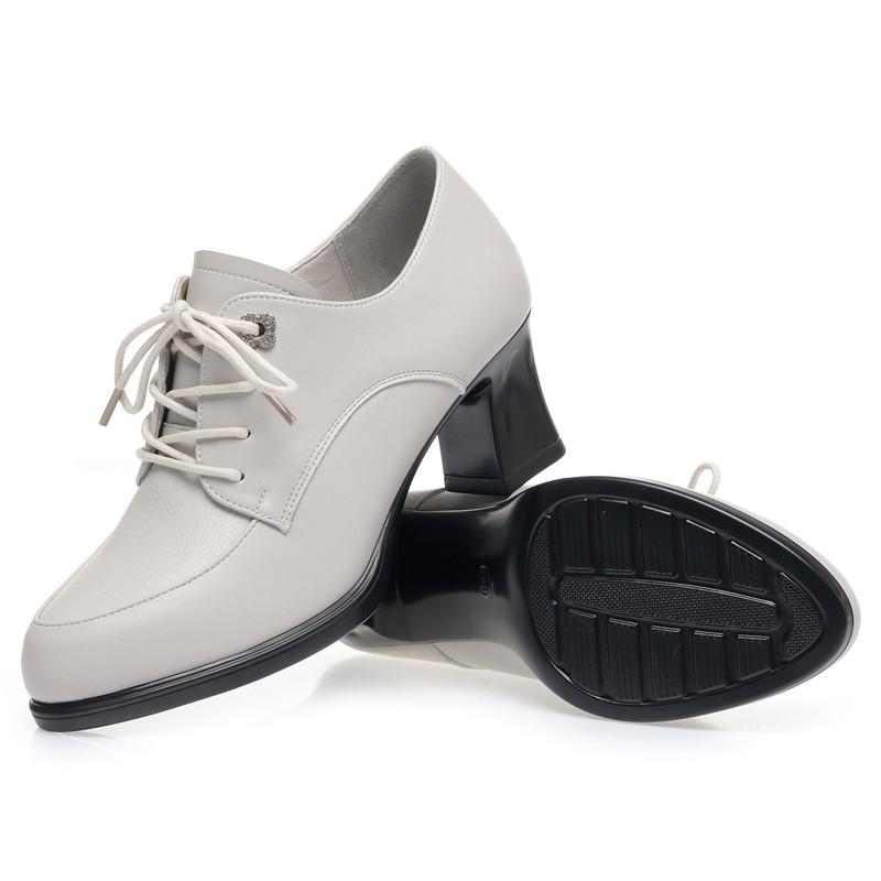 Fashion Spring Autumn Women's Pumps Fashion Deep Mouth Pumps Shoes Woman Genuine Leather Lace Up Single Shoes Mother High Heels Shoes