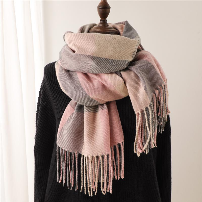 New Autumn Winter Korean Scarf For Women Thick Warm Wrap Plaid Tassels Head Scarves Female Windproof Shawl Men Neckerchief Hijab