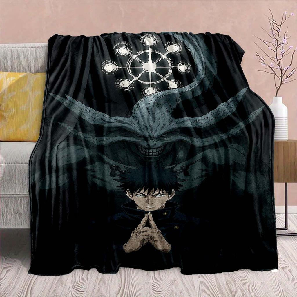 Фланелевое одеяло Аниме Jujutsu Kaisen - Мягкое, теплое, идеально подходит для дивана, кровати, кемпинга, путешествий, офиса, домашнего декора -QJY
