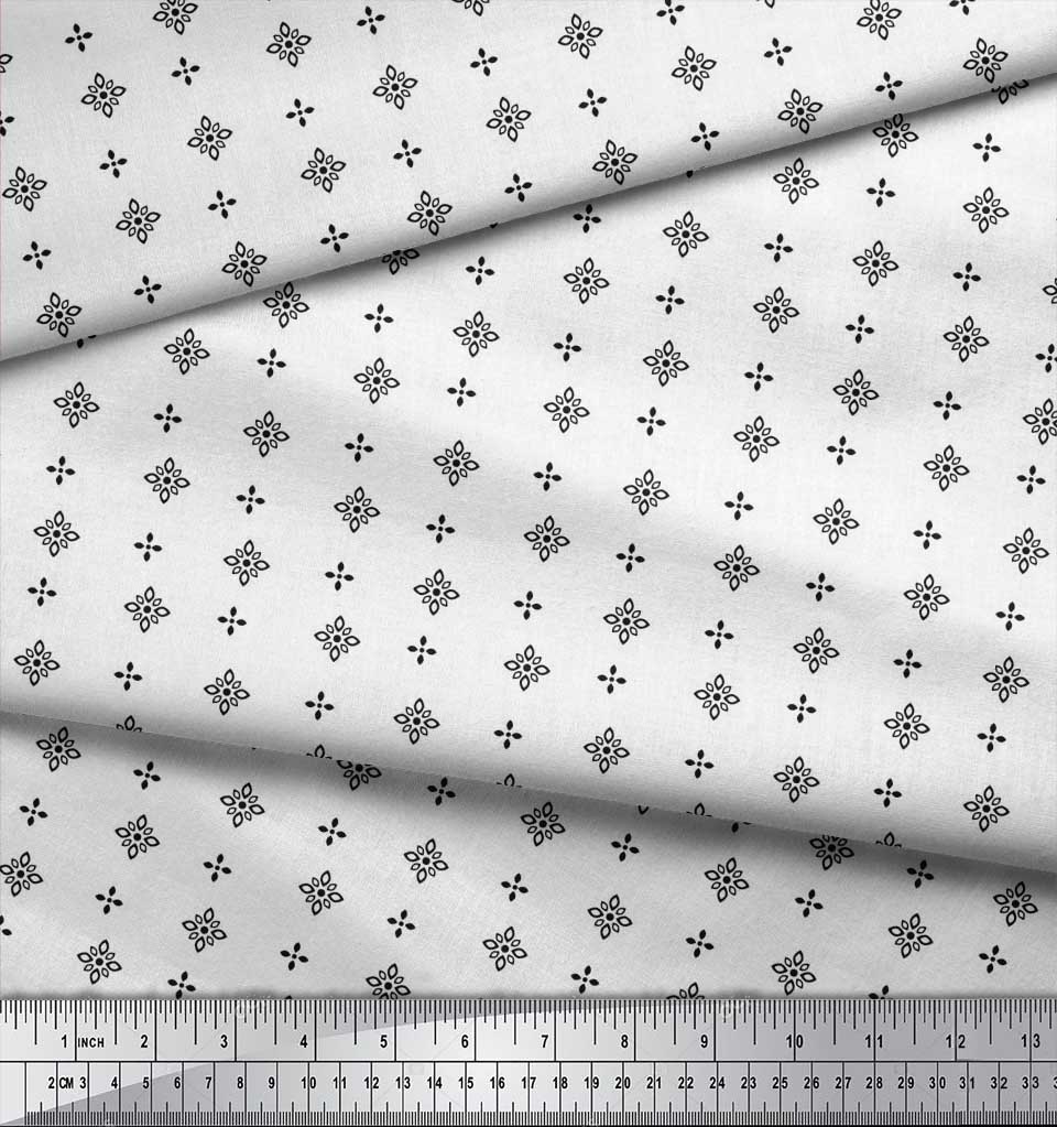 Soimoi Japan Crepe Satin Fabric Black Small Motif Shirting Printed Craft Fabric by the Metre 42 Inch