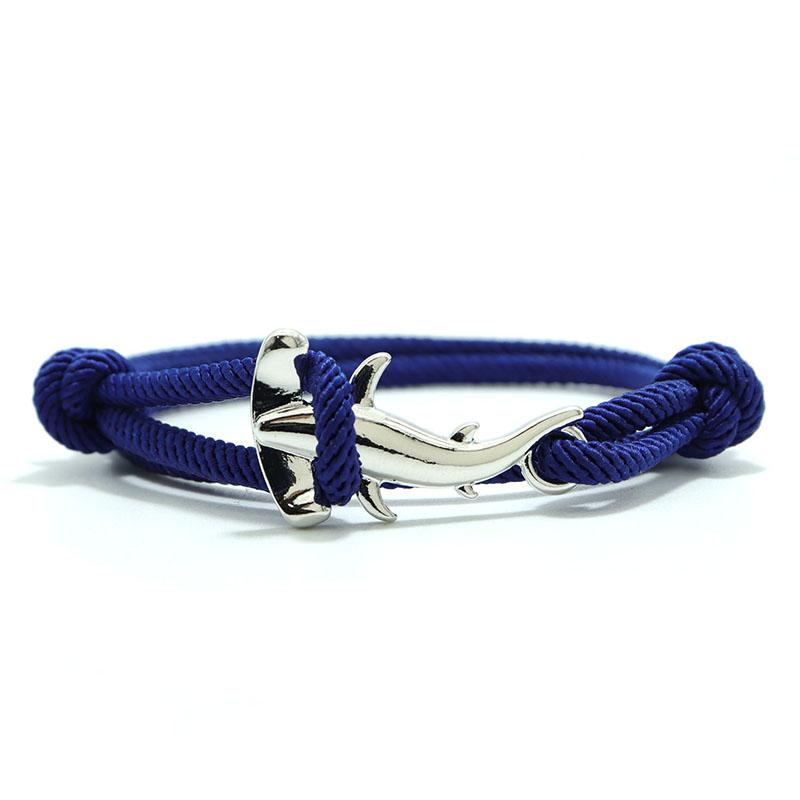 Double Layer Mens Shark Bracelet Sliding Adjustable 3mm Thin String Braslet Beach Nautical Silk Rope Braclet Pulseiras Hombre