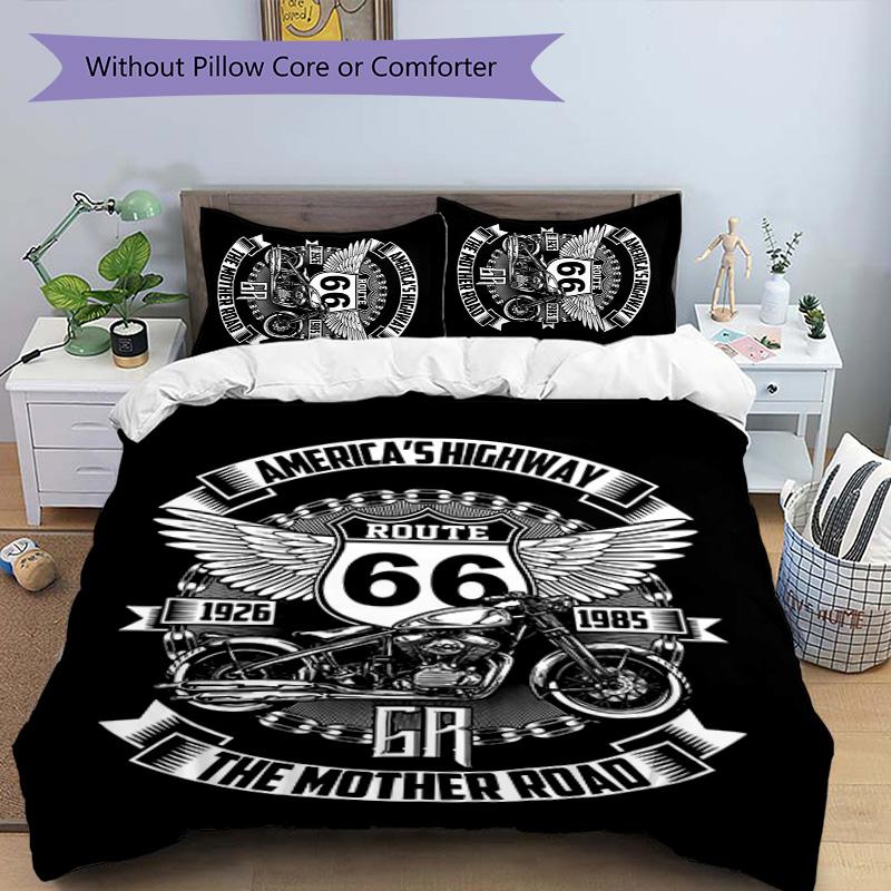 3pcs U.S. Route 66(0) pattern bedding set duvet cover set includes duvet cover &pillowcases, perfect all season bedroom decoration & gift