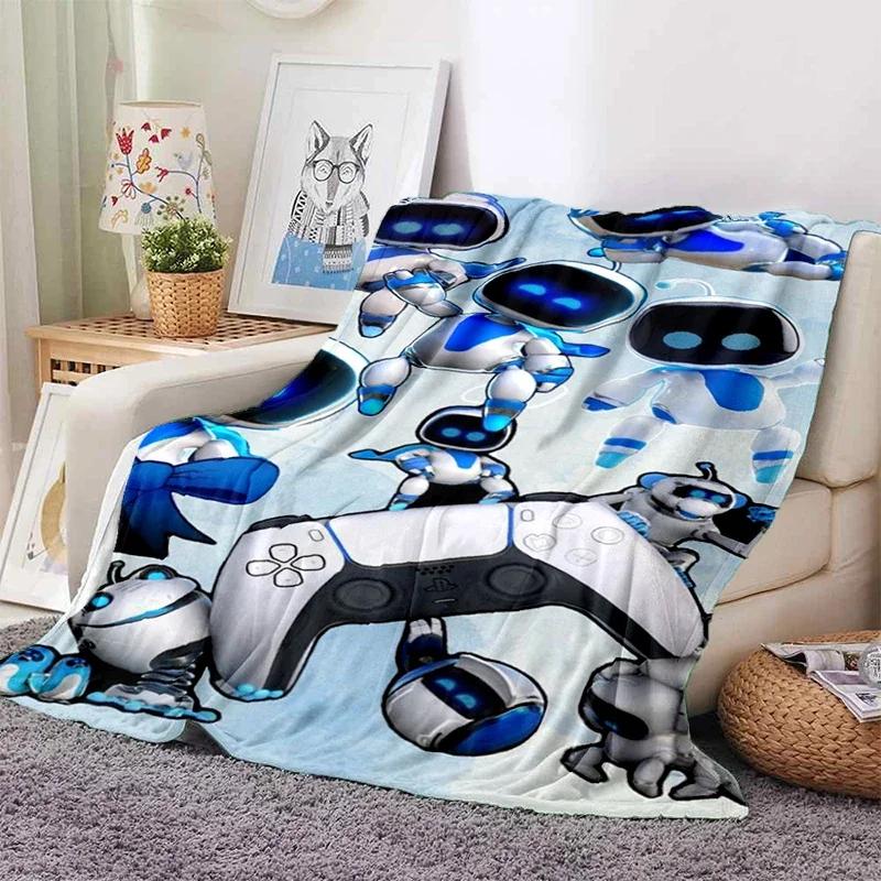 Astro Bot Cartoon Robot Throw Blanket Soft Cozy Blanket for Home Bedroom Sofa Travel Picnic Kids Gift Fun Designs