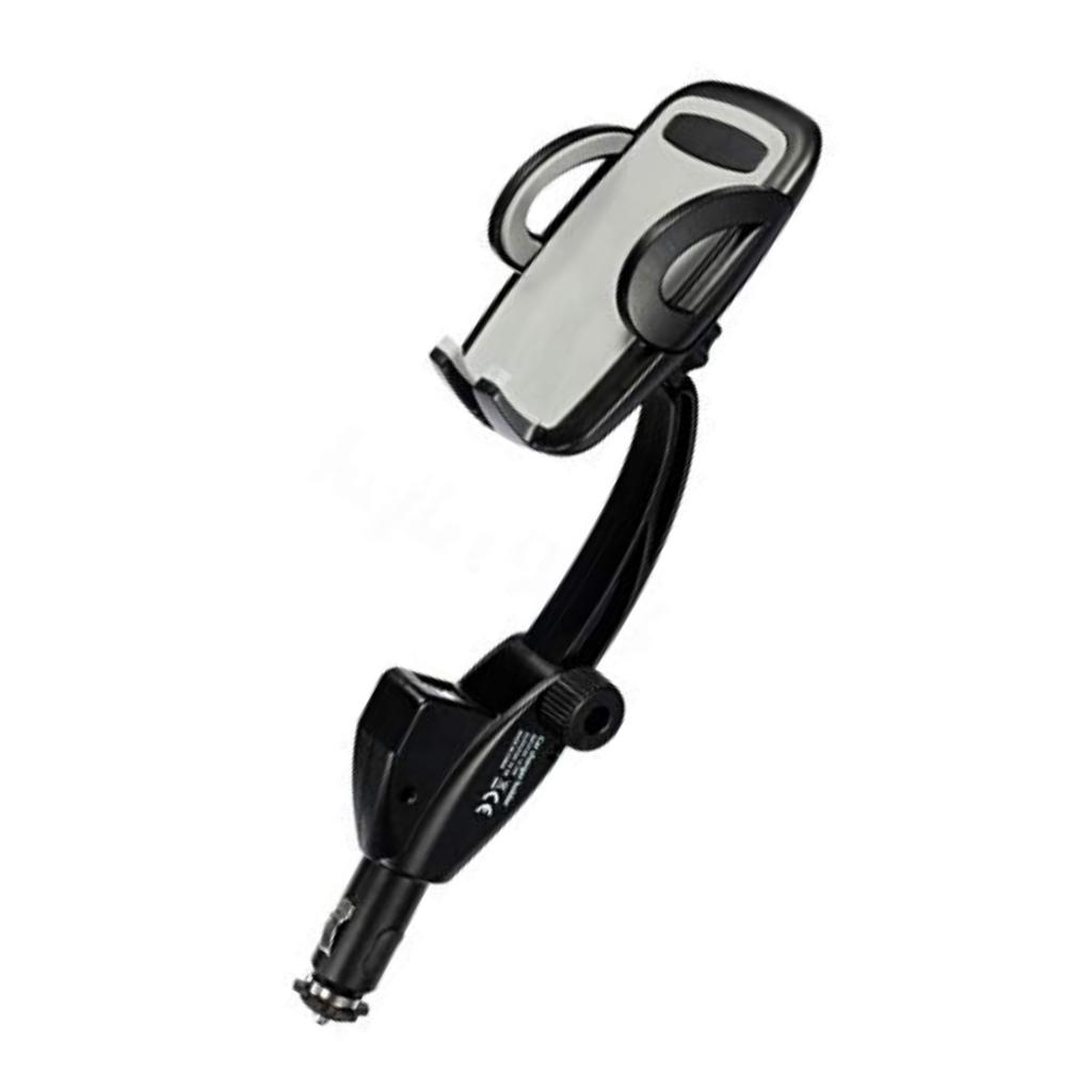 Car Phone Mount Cigarette Lighter Mount with Dual USB 3A Ports Adjustable Angle and 360-Degree Rotation Compatible with 3.5–6-Inch Screens