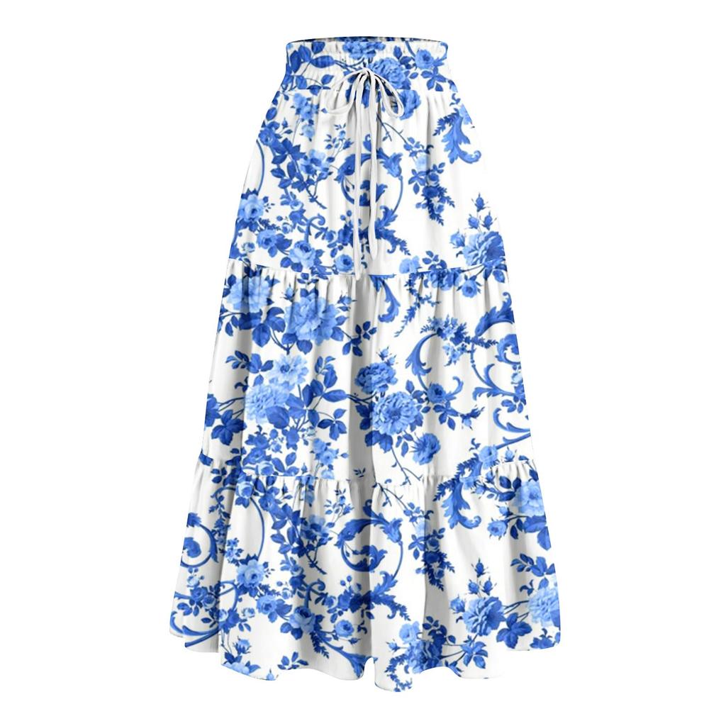 Женская весенняя повседневная длинная юбка с оборками, однотонная юбка, ретро-юбка в складку