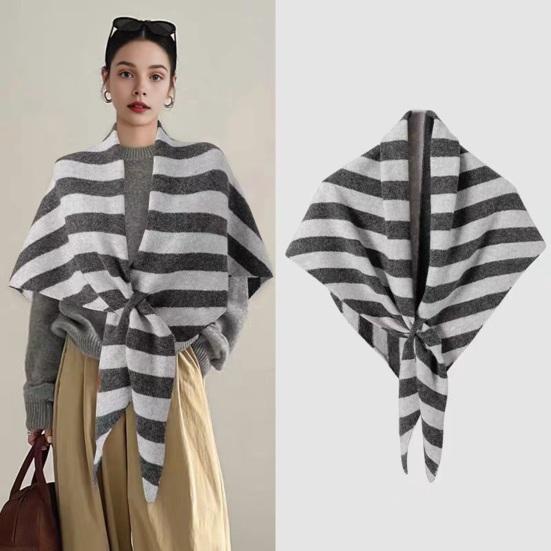 Women Knitted Shawl Wrap Striped Print Cardigan Cape Wool Cashmere Scarf Comfortable Ladies Accessory