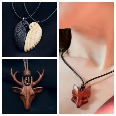 Парное ожерелье с животным узором, кулон в виде оленя, парное ожерелье, деревянный кулон в виде совы