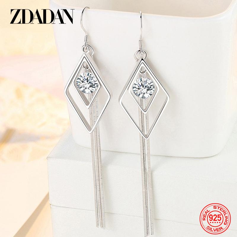 925 Sterling Silver Long Tassel Dangle Earrings For Women Fashion Wedding Jewelry Gift