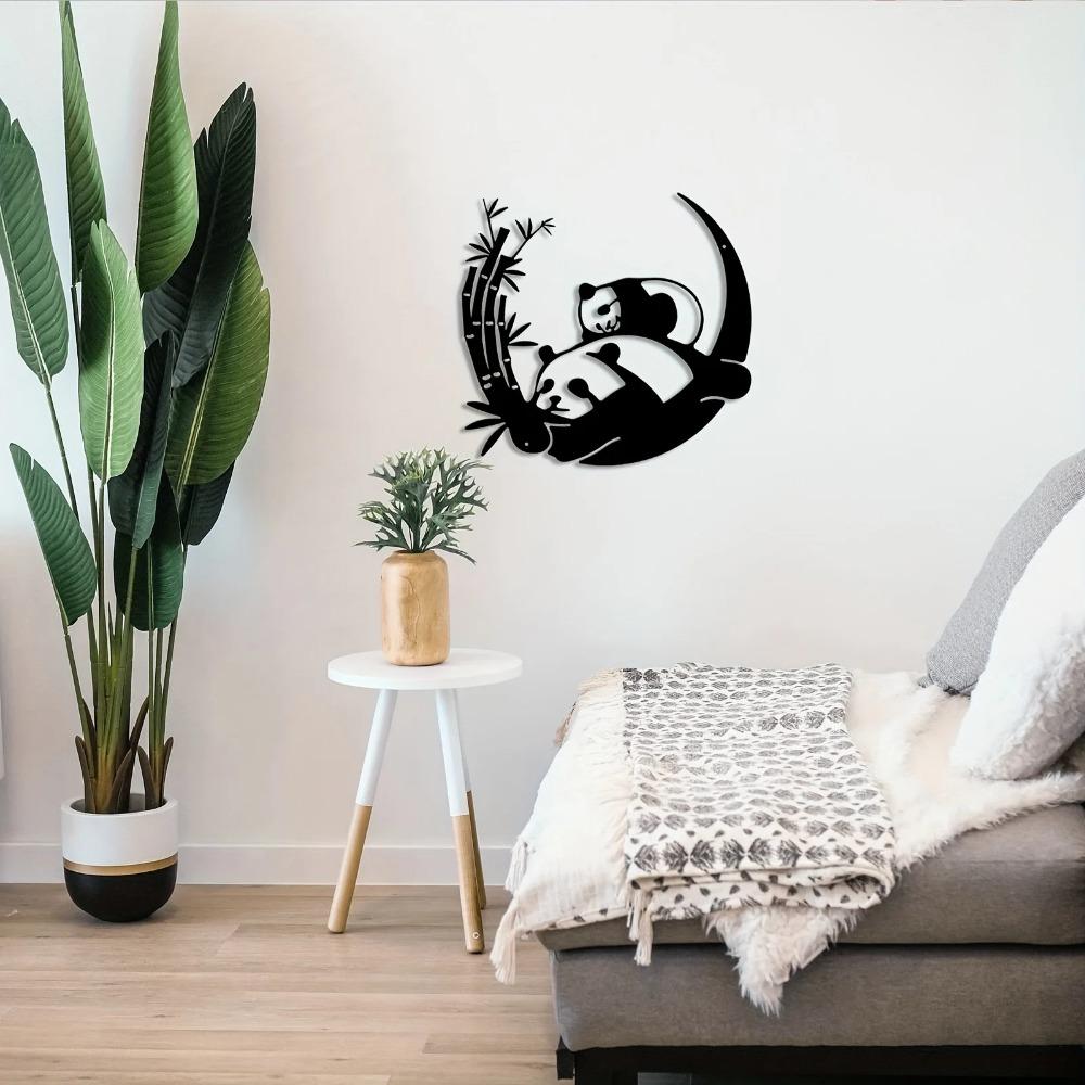 Панда Металлическая настенная скульптура силуэта животного Современный фермерский дом Черный декор для сельского семейного офиса Стильное украшение для дома
