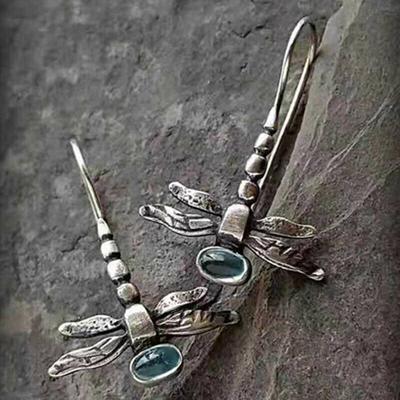 Ретро серебряный цвет Стрекоза животных серьги крючок висячие вечерние женские украшения