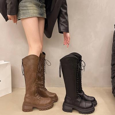 Модная женская обувь 2024 Бренд Пряжка на ремне Женские сапоги Модные боковые молнии Современные сапоги Женские Высокое качество Круглый носок До колена