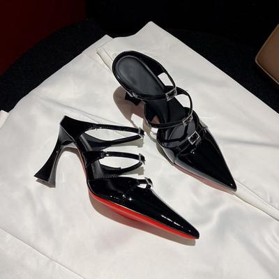 Новые французские туфли-лодочки 2025 года с острым носком, стразами, из лакированной кожи, на высоком каблуке, стройнящие, с открытым носком, женская обувь