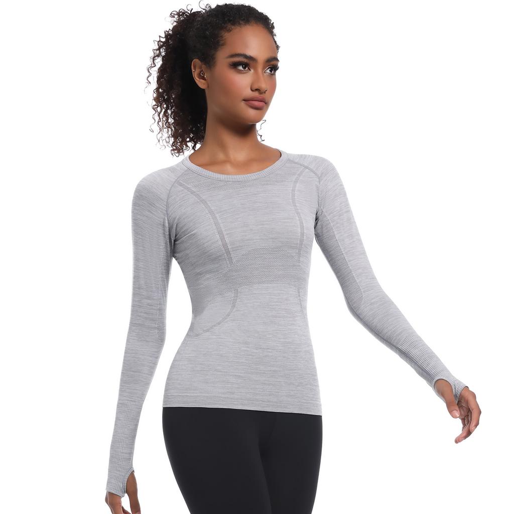 Auroth Long Sleeve Yoga Shirts With Thumb Hole Women Gym Sports Top Solid Color Running Slim Stretch Fitness Shirts