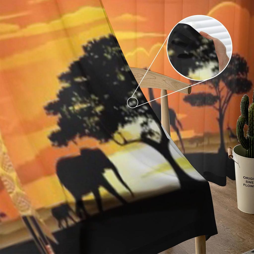 African Woman On Bright Savannah Sunset Tulle Sheer Curtains for Living Room Bedroom Kitchen Decoration Voile Organza Curtains