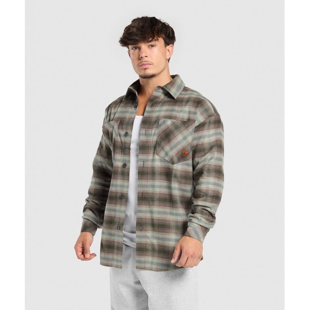 Gymshark Flannel Shirt Strength Green A6a7t Ecz8