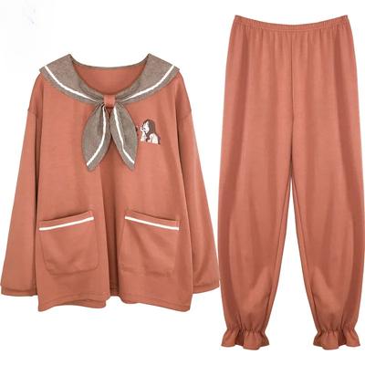 Пижамы из чистого хлопка, женские, весна-осень, с длинными рукавами, новый свободный и милый, повседневная домашняя одежда из чистого хлопка, большой размер