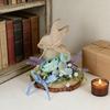 Easter Bunny Wooden Sign Desktop Bunny Ornament with Artificial Flower Spring Party Tabletop Centerpiece for Tiered Tray Home Decor