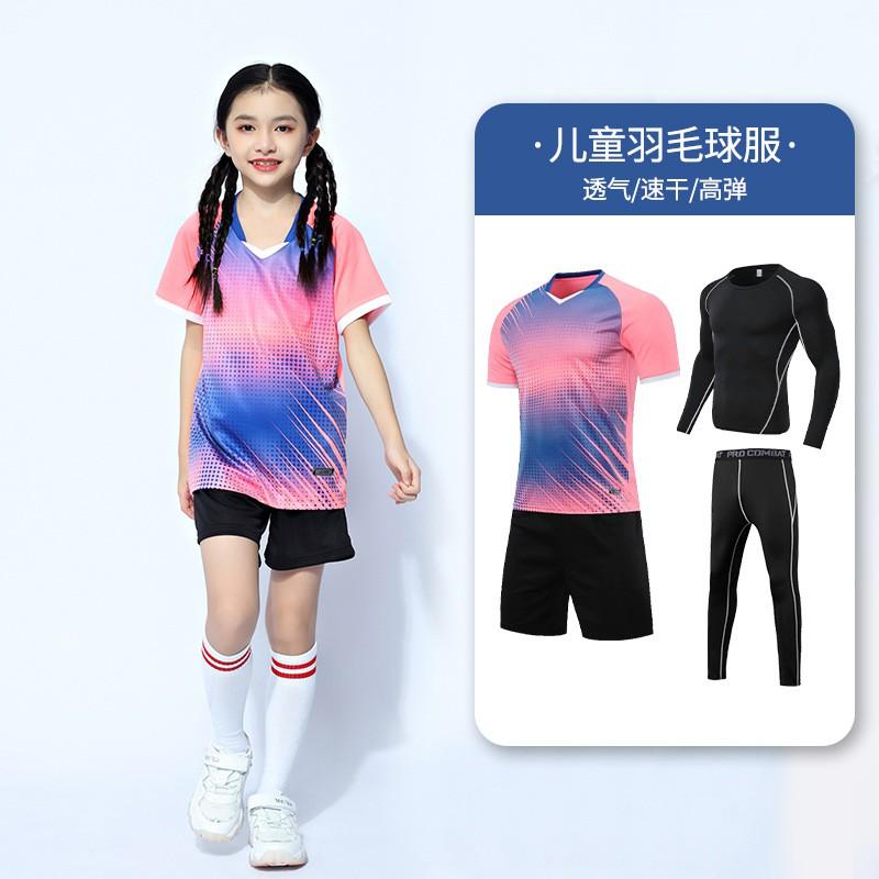 Kids Sports Set 4pcs Short Sleeve T-Shirt Shorts Compression Base Layer Badminton Tennis Volleyball Training Competition