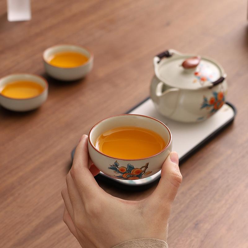 Persimmon Ruyi hand-held pot travel gift set with tea tray gift, one pot and three cups of express cup
