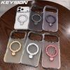 KEYSION Magnetic Jewelled Case for iPhone 16 17 Pro Max Air 16 Plus Transparent Matte TPU+PC Shockproof Ring Stand Phone Cover
