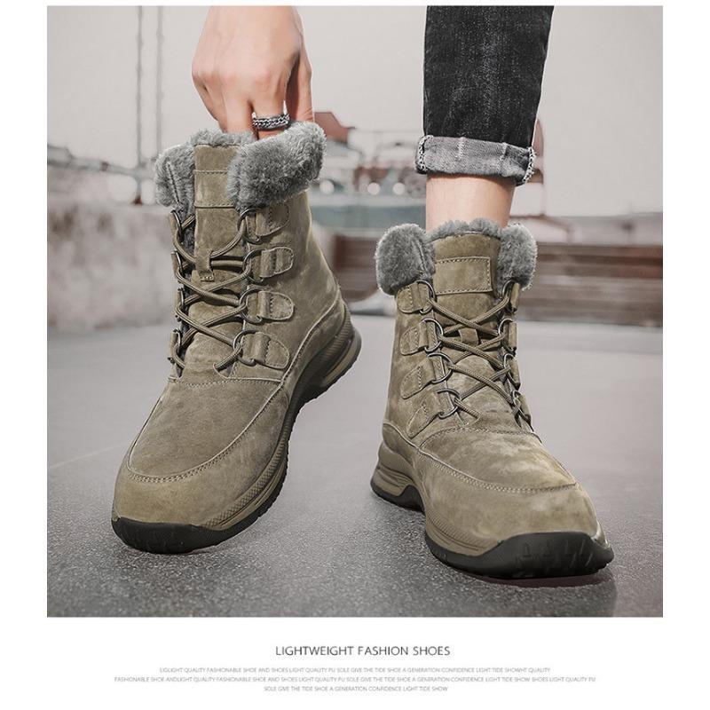 Men's Snow Boots with Plush Insulation, Warm and Thick Soles, Outdoor Men's Shoes, High Top Boots, Cotton Shoes