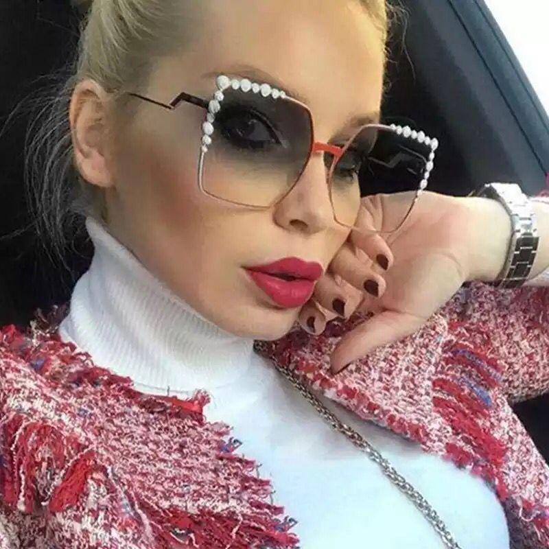 Женские солнцезащитные очки оверсайз квадратные новые роскошные жемчужные солнцезащитные очки женские брендовые дизайнерские модные очки большой оправы