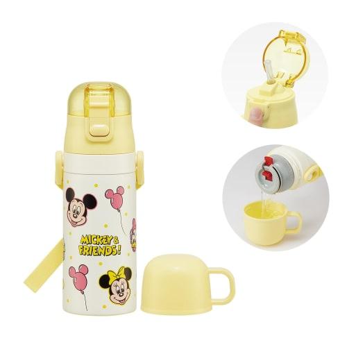 Skater Children's Water Bottle, 2-Way, Straw/Cup/400ml Capacity, Disney Mickey & Friends Balloon Design, Stainless Steel, Lightweight, Insulated, Smal