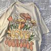 Cottagecore Style Mushroom Love Yourself Мужская футболка Большие футболки Большие хлопковые футболки Дышащие женские с коротким рукавом