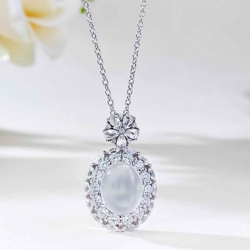 New S925 Silver Elliptical Inlaid Women's Pendant Fashion Light Luxury Exquisite High Quality Wedding Jewelry