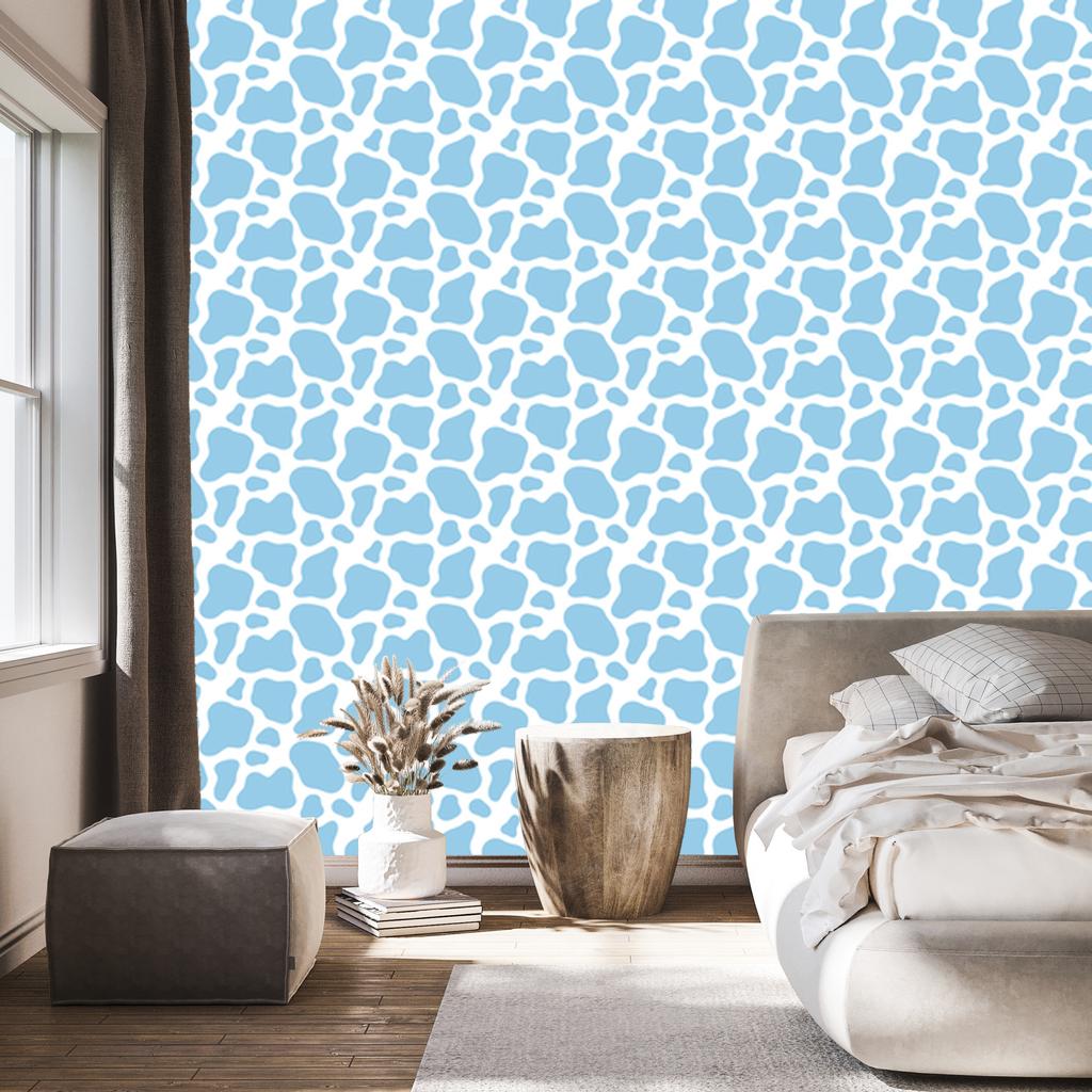 Azure Cow Patches Wallpaper, Fine Detail for Living Room and Bedroom 50x1000