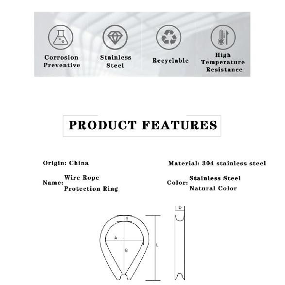 M2 M3 M4 M5-M6-M8-M10 304 Stainless Steel Cable Wire Rope Protective Sleeve Chicke Riggingn Heart Ring Fixing Workpiece