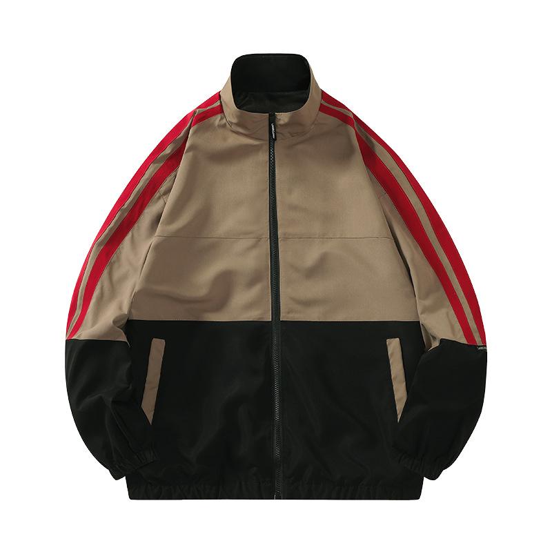 Spring and Autumn New Style Splicing Contrasting Color Jacket Men's Stand-up Collar High Street Jacket Trendy Two-pole Loose Top